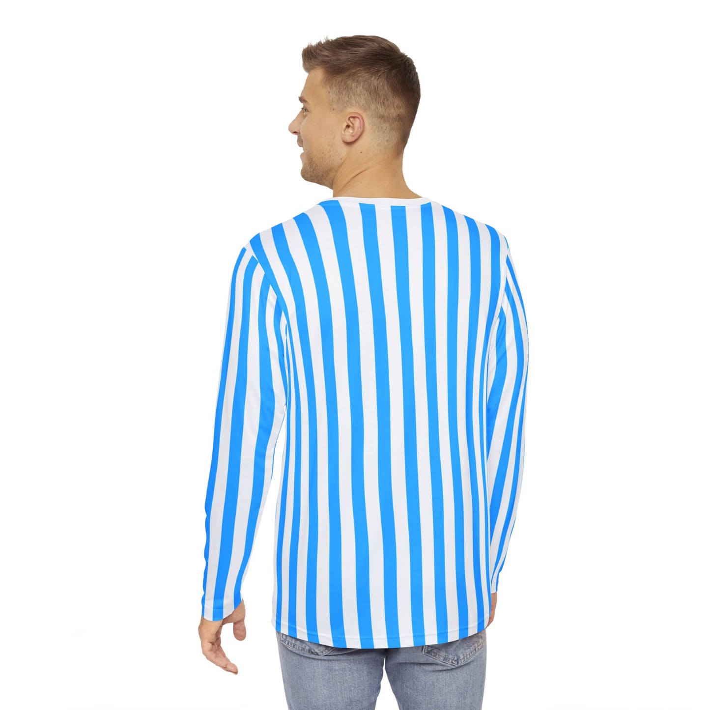 Men’s Blue & White Striped Long Sleeve Shirt – Casual Style for Family Outfits, Partner Looks, Beach & Everyday Wear