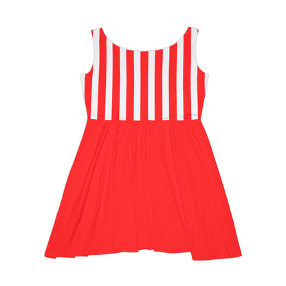 Red & White Striped Women’s Skater Dress – Family Outfit Essential, Partner Look & Summer Casual Style