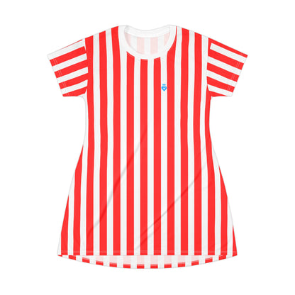 Red & White Striped Women’s T-Shirt Dress – Casual Family Outfit, Partner Look, Gift for Her, Weekend Wear & Summer Everyday Style.