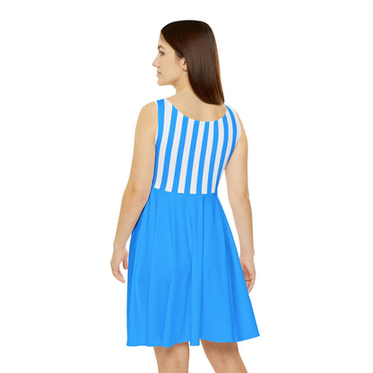 Blue & White Striped Women’s Skater Dress – Family Outfit Essential, Partner Look & Summer Casual Style