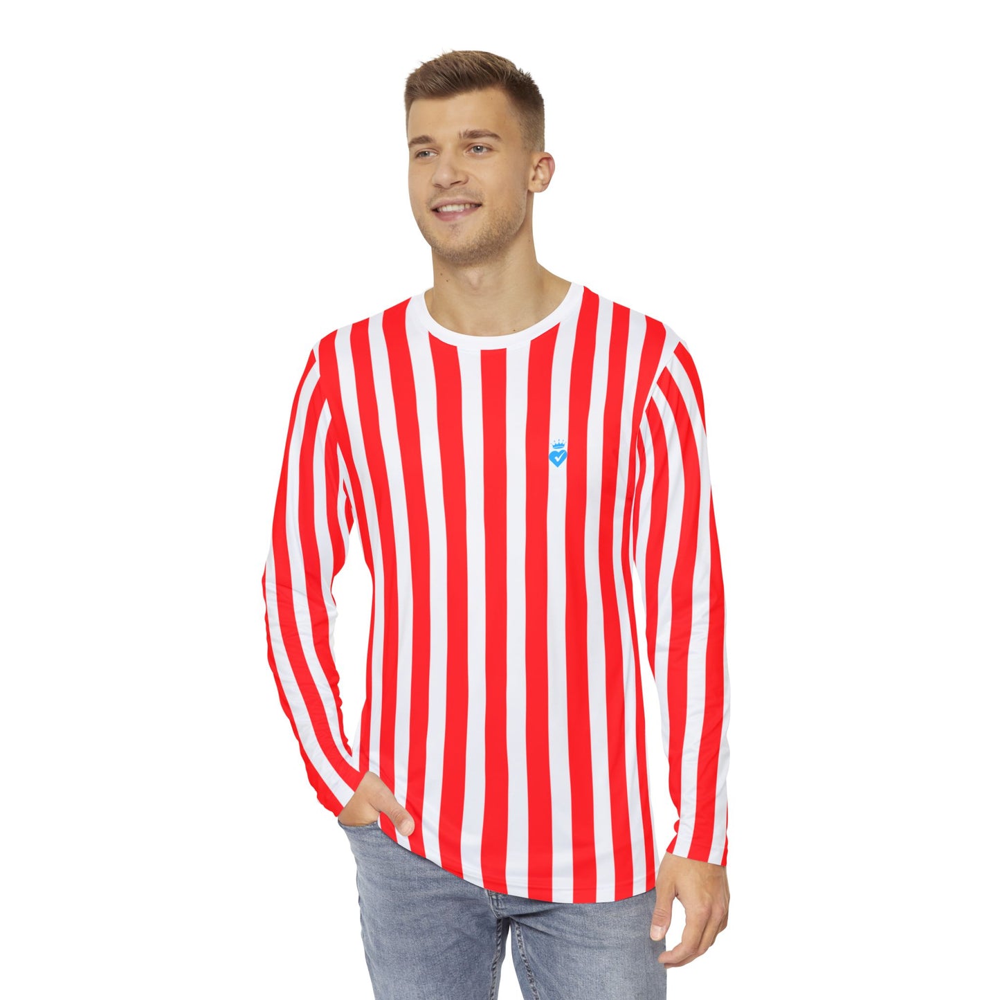 Men’s Red & White Striped Long Sleeve Shirt – Casual Style for Family Outfits, Partner Looks, Beach & Everyday Wear