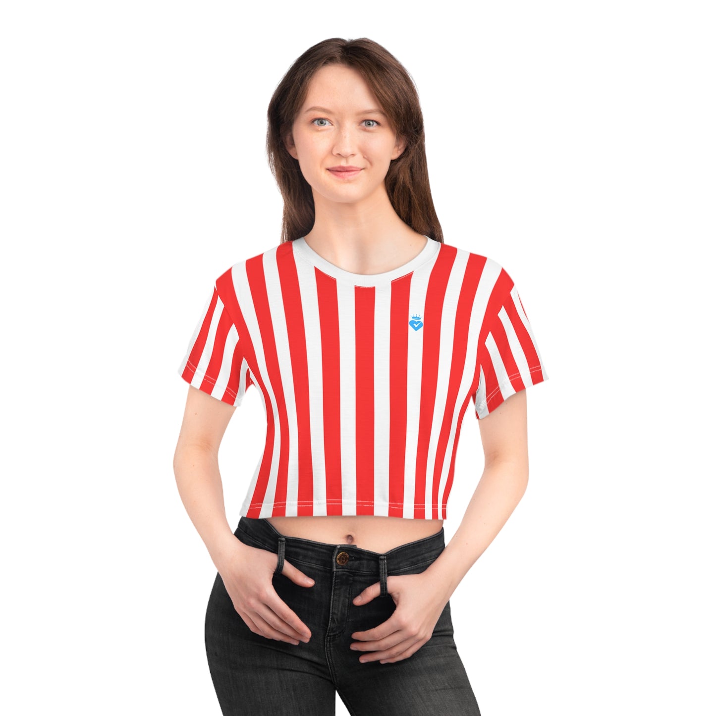 Red & White Striped Women’s Crop Tee – Casual Summer Top for Family Outfits, Partner Looks & Everyday Style
