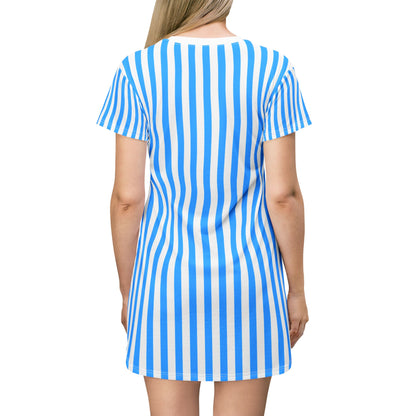 Blue & White Striped Women’s T-Shirt Dress – Casual Family Outfit, Partner Look & Fresh Summer Everyday Style