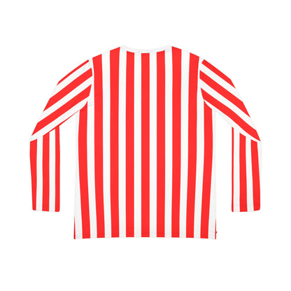 Red & White Striped Women’s Long Sleeve V-Neck Shirt – Casual Everyday Top for Summer, Vacation & Matching Outfits