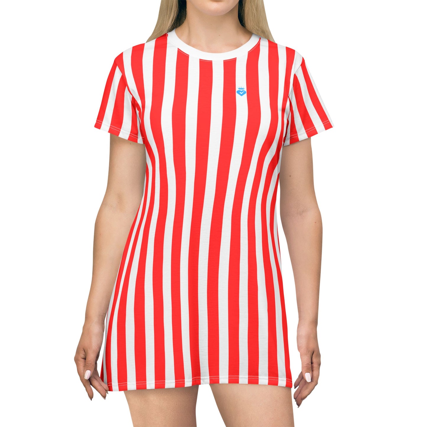Red & White Striped Women’s T-Shirt Dress – Casual Family Outfit, Partner Look, Gift for Her, Weekend Wear & Summer Everyday Style.