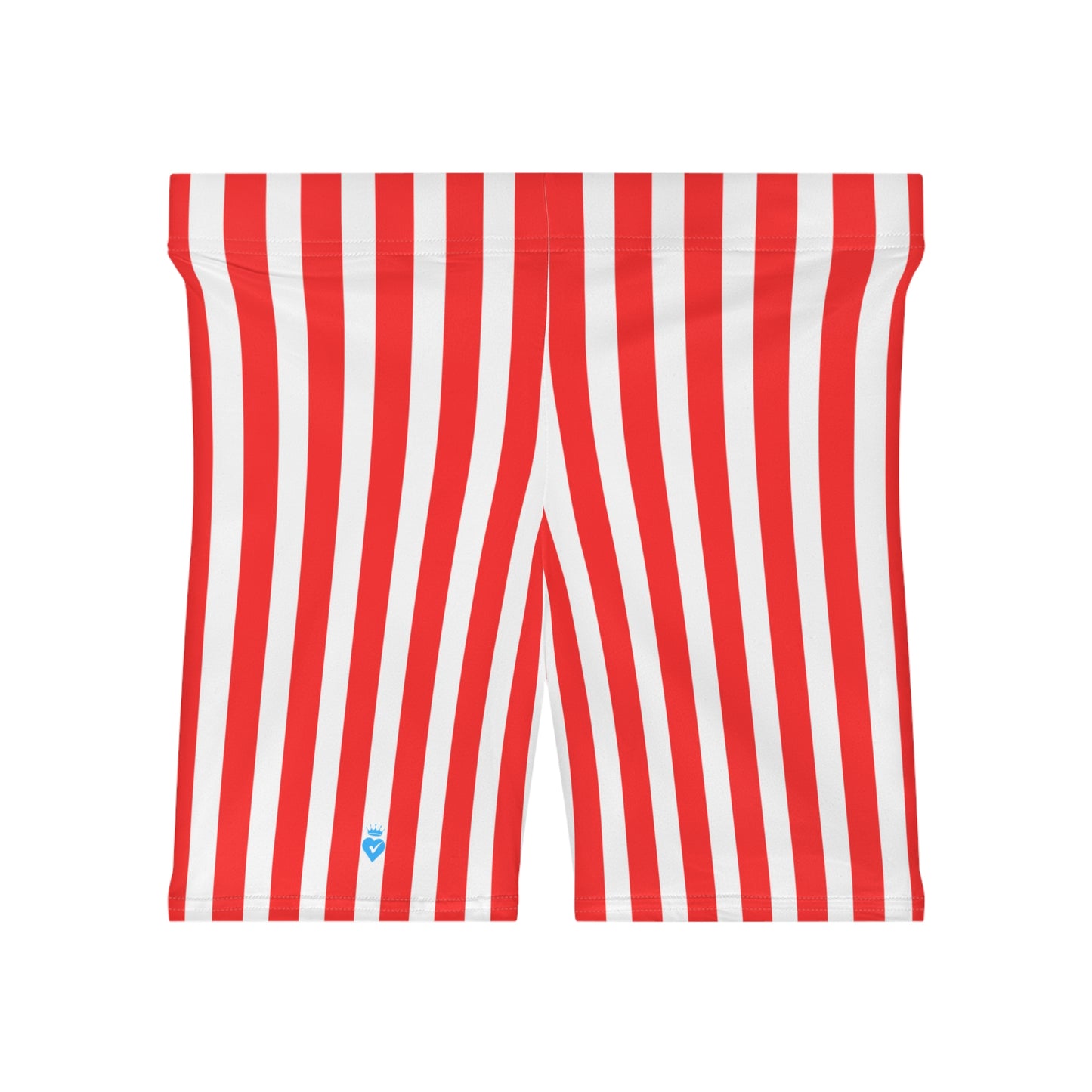 Red & White Striped Women’s Biker Shorts – High Waisted Activewear, Gym Outfit & Family Matching Summer Style