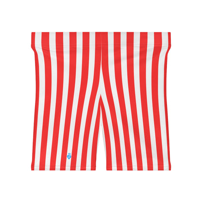 Red & White Striped Women’s Biker Shorts – High Waisted Activewear, Gym Outfit & Family Matching Summer Style