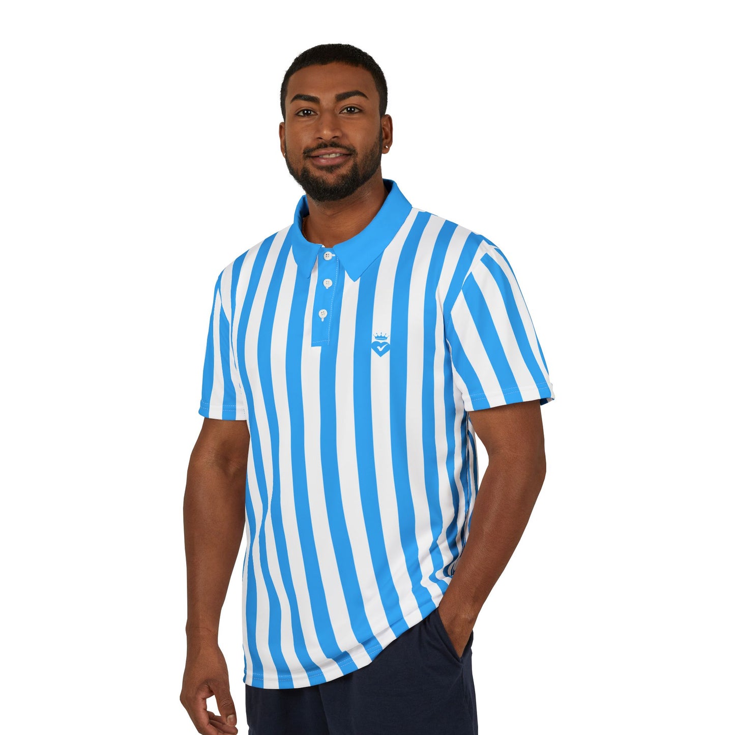 Blue & White Striped Unisex Polo Shirt – Classic Casual for Family Outfits, Partner Looks, Summer Events & Everyday Style