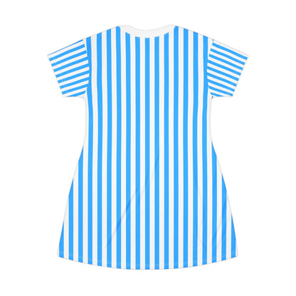 Blue & White Striped Women’s T-Shirt Dress – Casual Family Outfit, Partner Look & Fresh Summer Everyday Style
