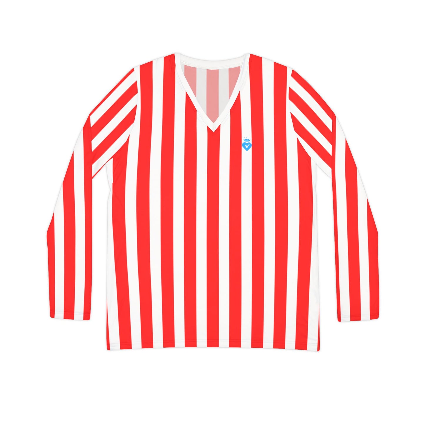 Red & White Striped Women’s Long Sleeve V-Neck Shirt – Casual Everyday Top for Summer, Vacation & Matching Outfits