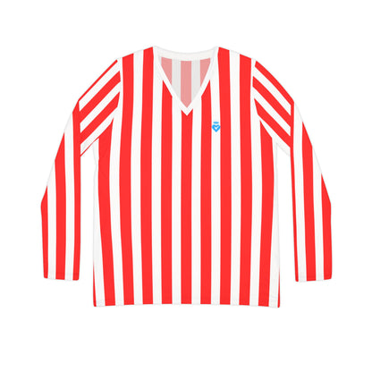 Red & White Striped Women’s Long Sleeve V-Neck Shirt – Casual Everyday Top for Summer, Vacation & Matching Outfits