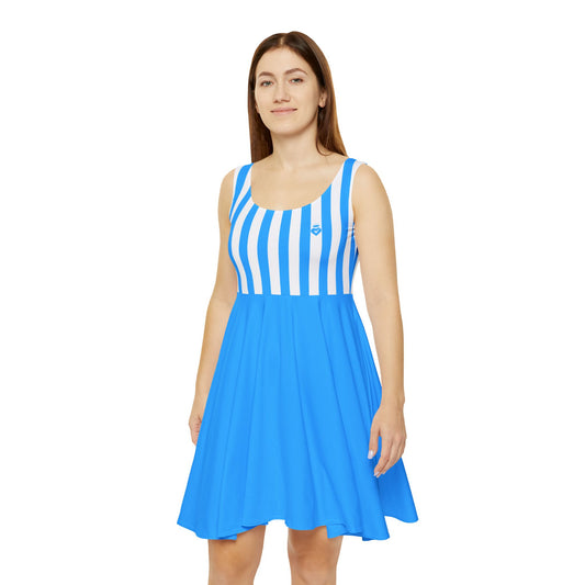 Blue & White Striped Women’s Skater Dress – Family Outfit Essential, Partner Look & Summer Casual Style