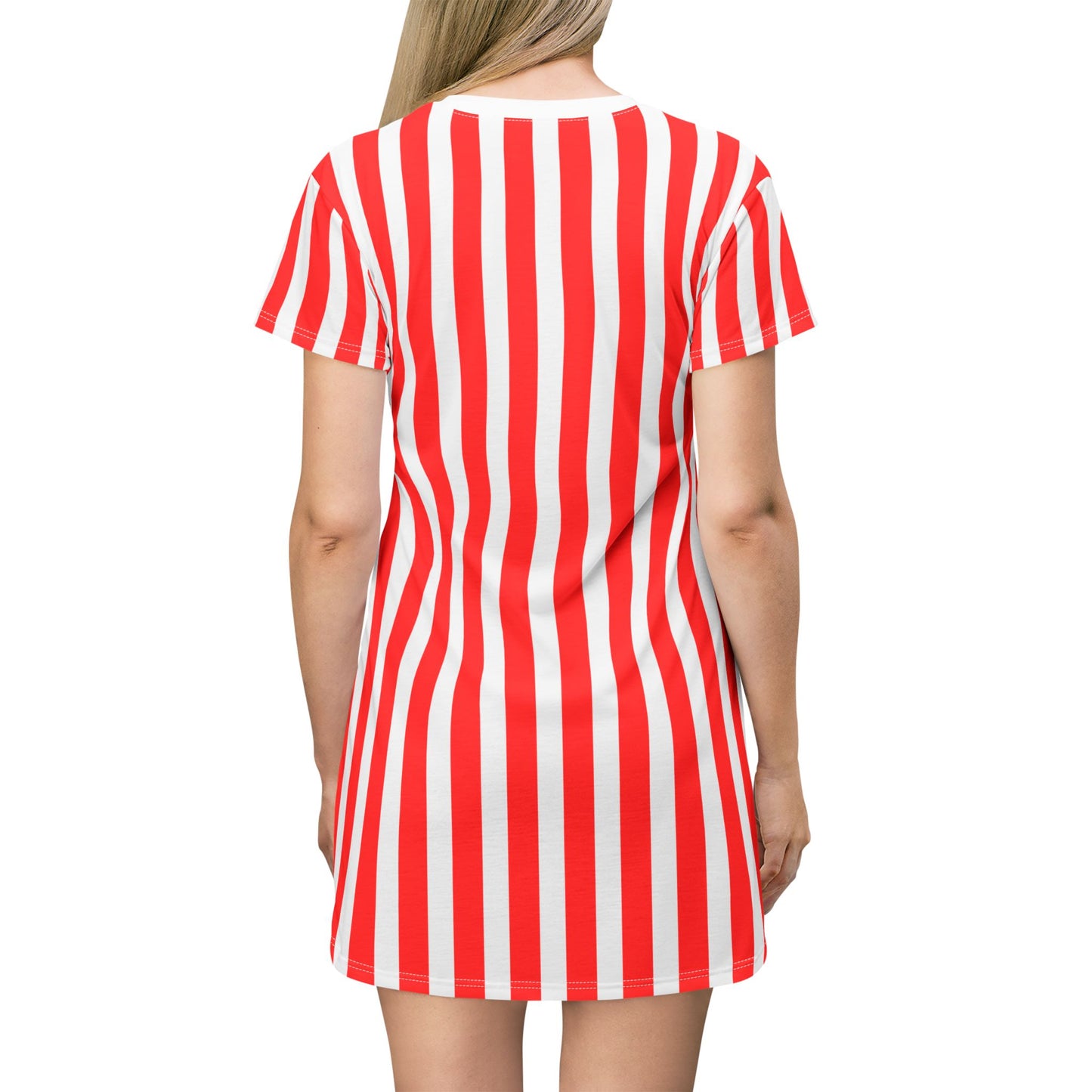 Red & White Striped Women’s T-Shirt Dress – Casual Family Outfit, Partner Look, Gift for Her, Weekend Wear & Summer Everyday Style.