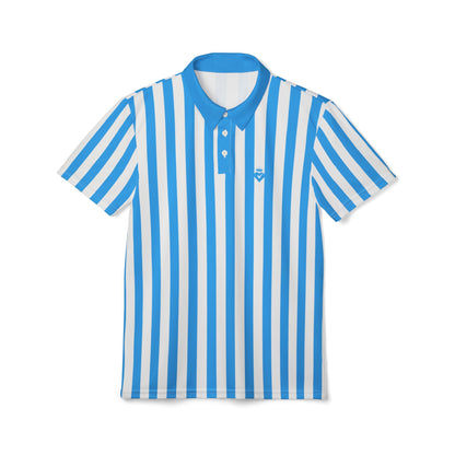 Blue & White Striped Unisex Polo Shirt – Classic Casual for Family Outfits, Partner Looks, Summer Events & Everyday Style