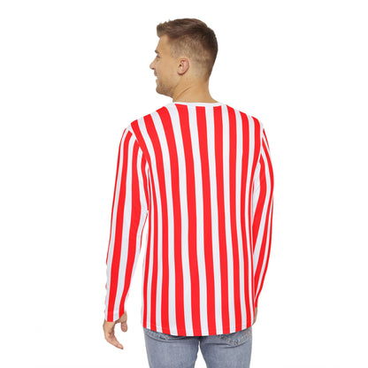 Men’s Red & White Striped Long Sleeve Shirt – Casual Style for Family Outfits, Partner Looks, Beach & Everyday Wear