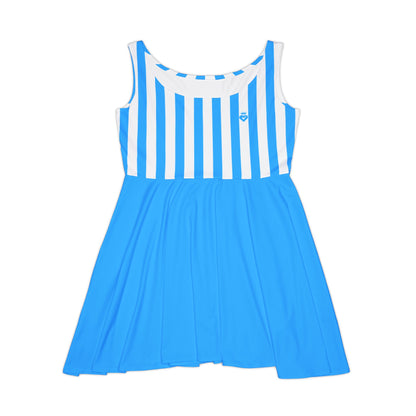 Blue & White Striped Women’s Skater Dress – Family Outfit Essential, Partner Look & Summer Casual Style