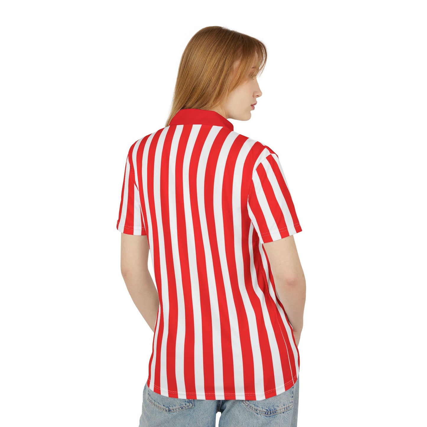 Red & White Striped Unisex Polo Shirt – Classic Casual for Family Outfits, Partner Looks, Summer Events & Everyday Style