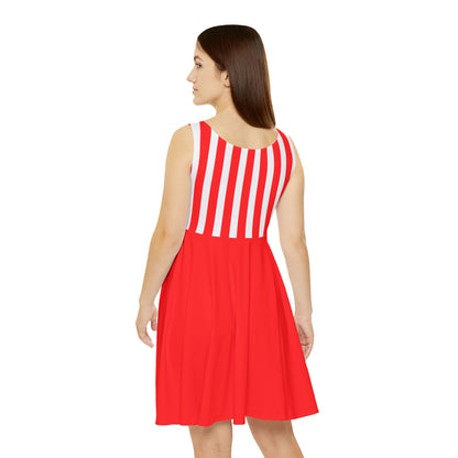 Red & White Striped Women’s Skater Dress – Family Outfit Essential, Partner Look & Summer Casual Style