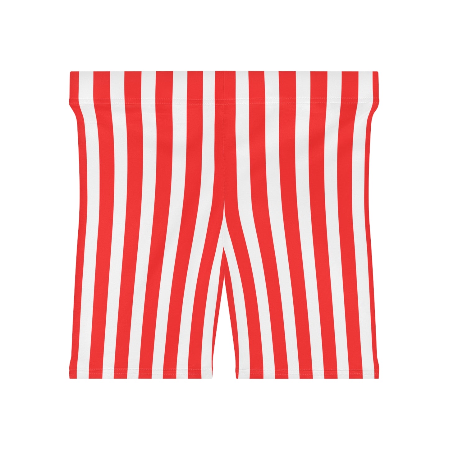 Red & White Striped Women’s Biker Shorts – High Waisted Activewear, Gym Outfit & Family Matching Summer Style