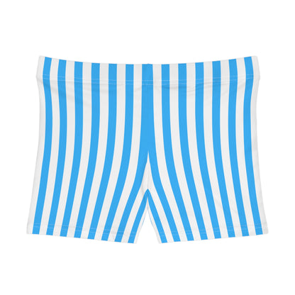 Blue White Striped Sexy Women’s Gym Shorts – Mini Activewear for Workouts & Matching Outfits
