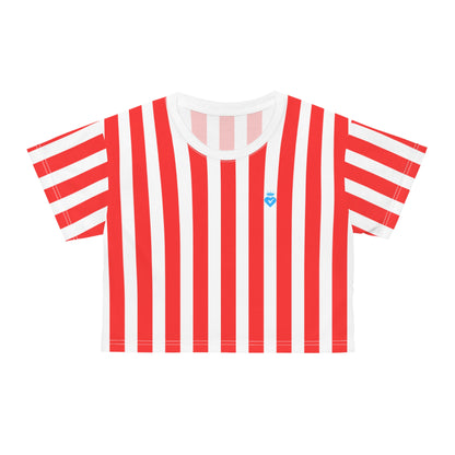 Red & White Striped Women’s Crop Tee – Casual Summer Top for Family Outfits, Partner Looks & Everyday Style